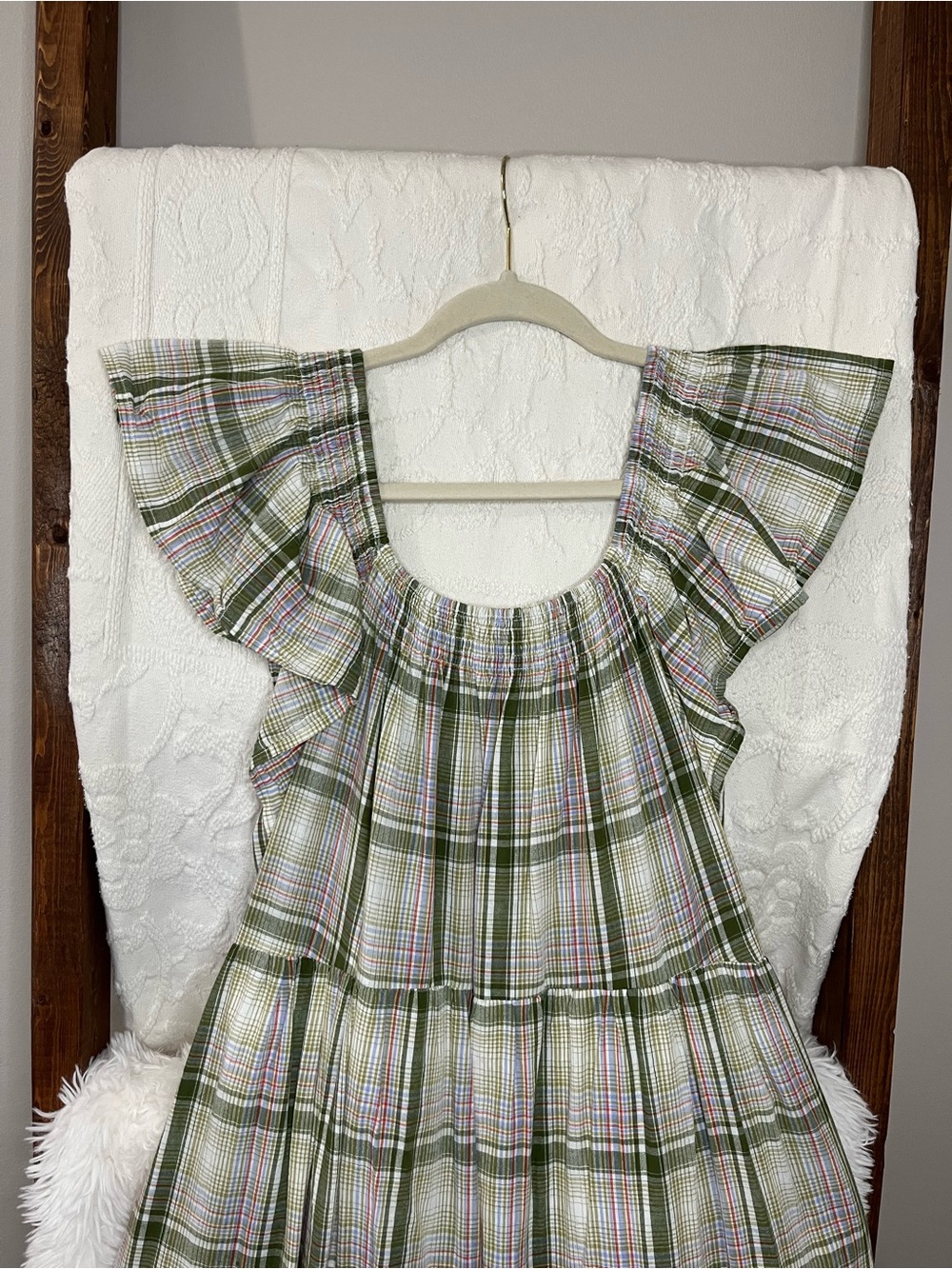 Easel Los Angeles Plaid Tiered Maxi Dress - Green/Pink - Small - Picture 2 of 4
